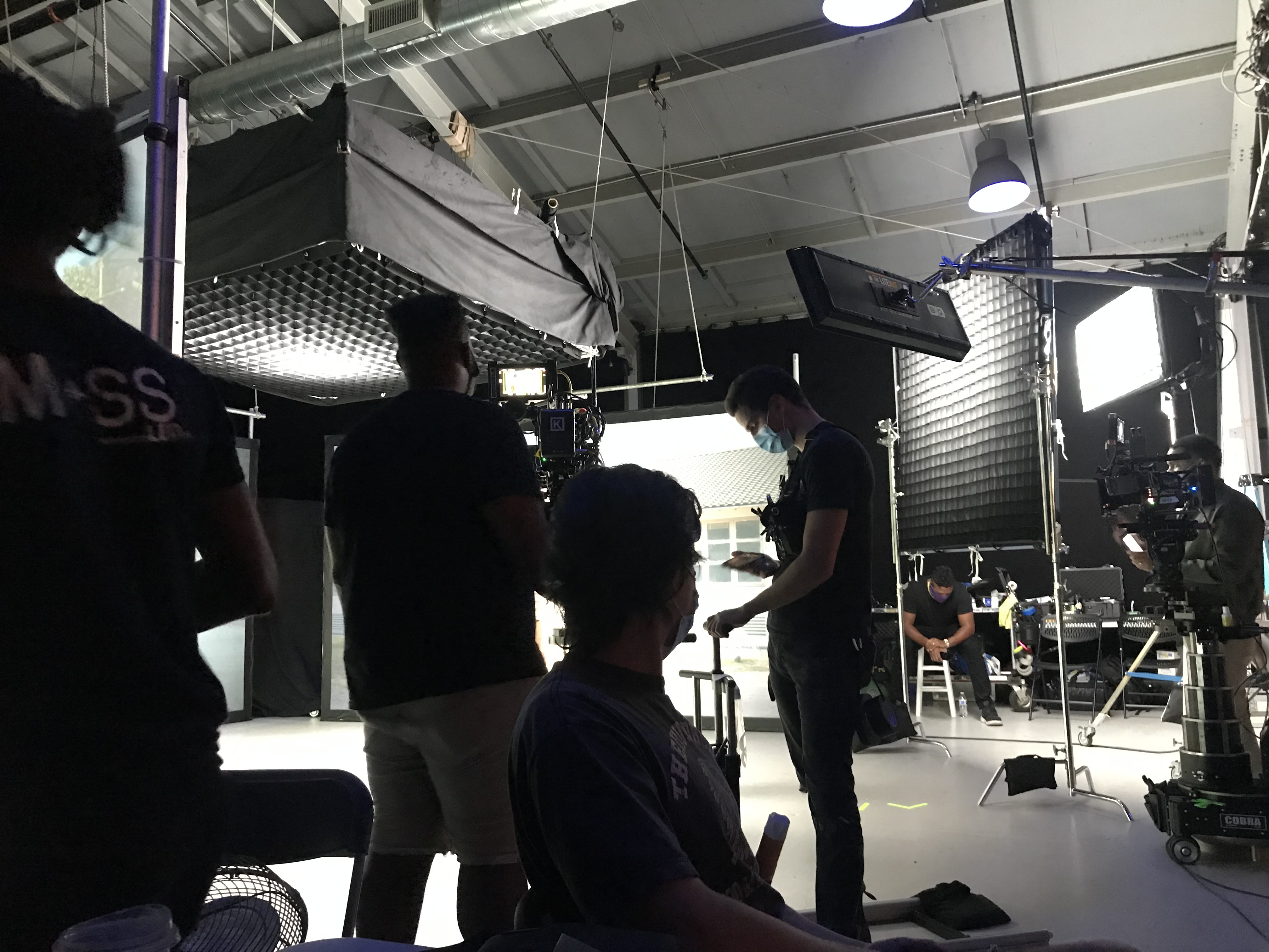 Full lighting package rigged on commercial production set Kansas City